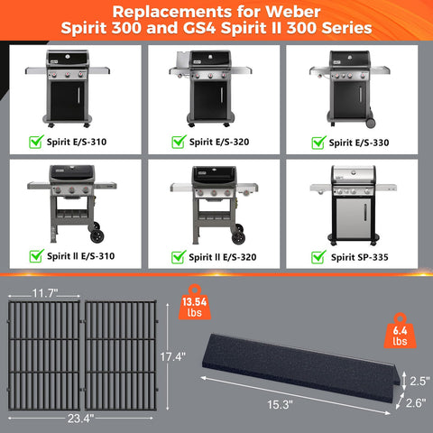 QuliMetal flavorizer bars for Weber Spirit 300 series promote smoky flavor and better heat distribution.