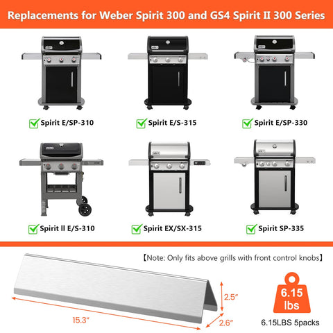 QuliMetal stainless flavorizer bars for Weber Spirit II 300-series resist corrosion and warping