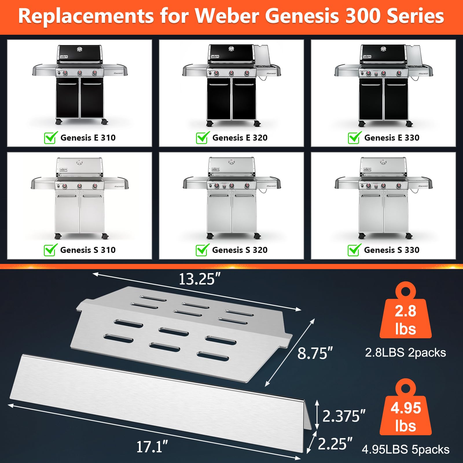 QuliMetal Genesis 300 stainless heat deflectors protect grill area