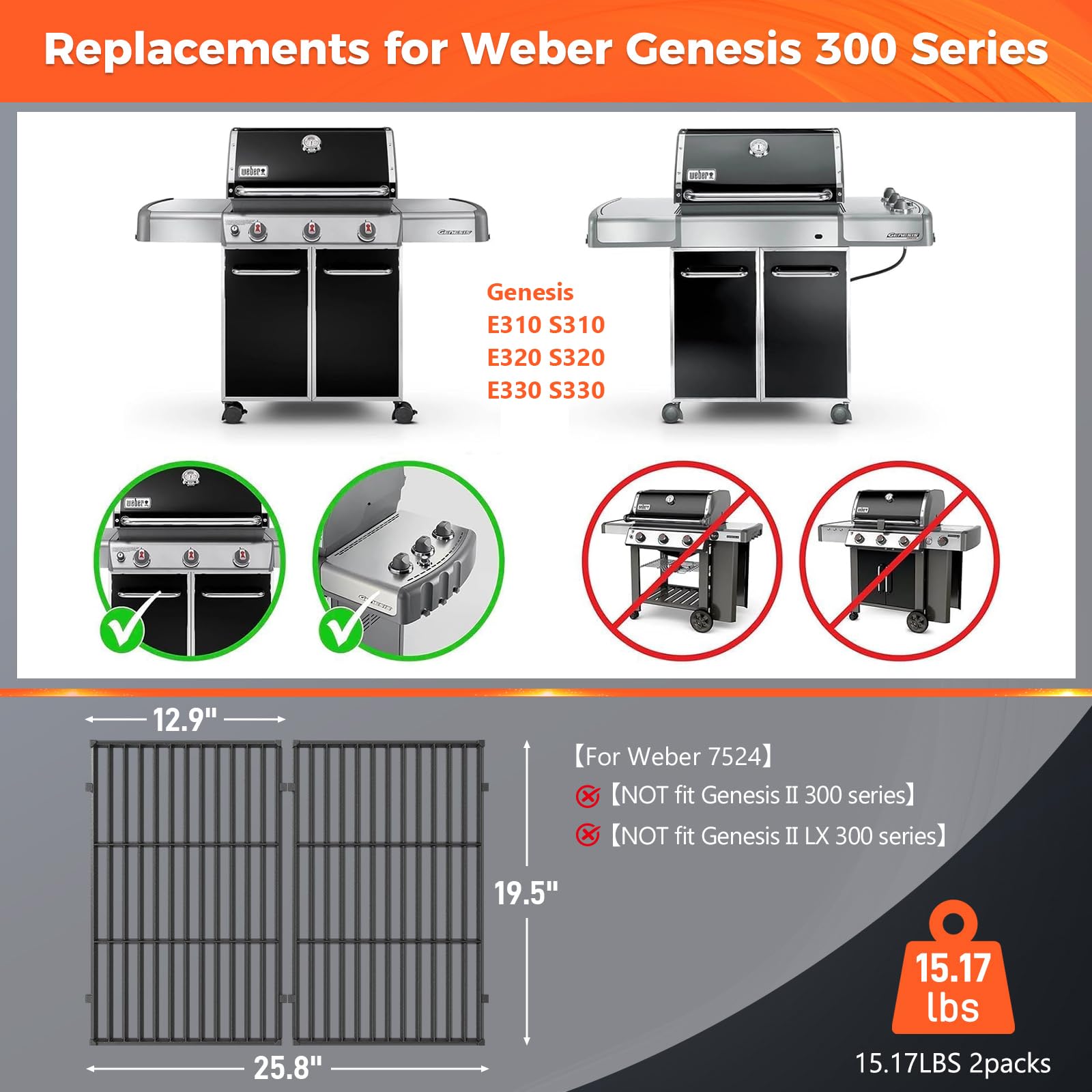 QuliMetal 19.5-inch cast iron grate for Genesis 300-series improves durability and performance.