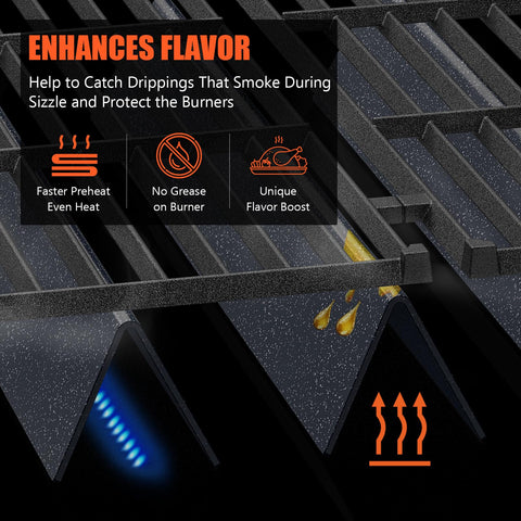 QuliMetal flavorizer bars prevent direct flame exposure for more even cooking.