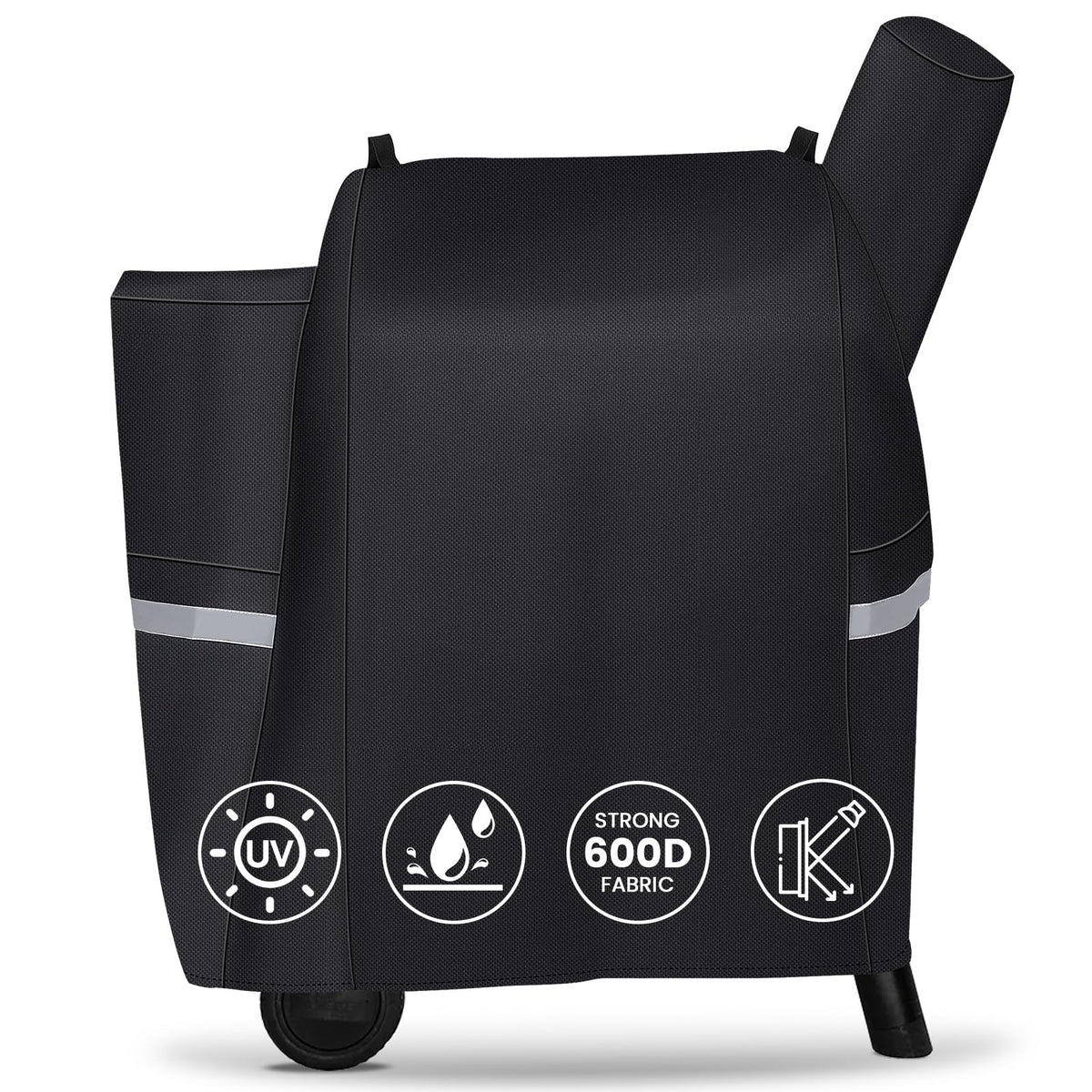 QuliMetal grill cover on Traeger Pro 22 front view for rain protection.