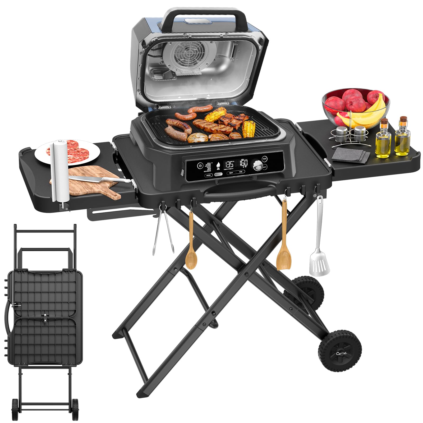 QuliMetal grill stand for Ninja Woodfire with portable design and sturdy outdoor support