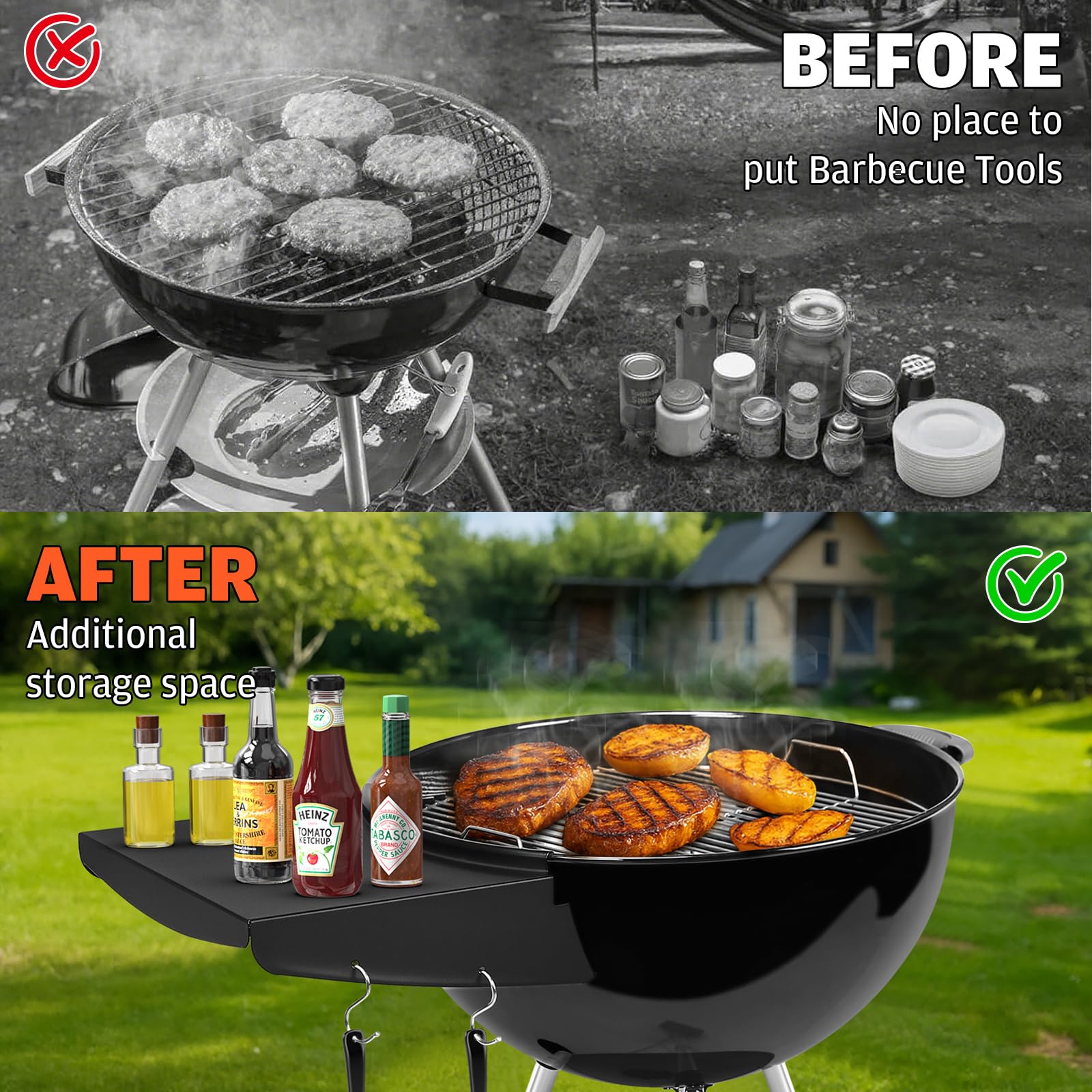 QuliMetal measures 13.9 by 13.6 inches for compact Weber 22-inch compatibility.