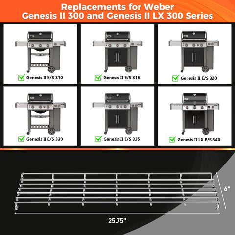 QuliMetal warming rack measures 25.75-inch by 6-inch for Genesis II grills.