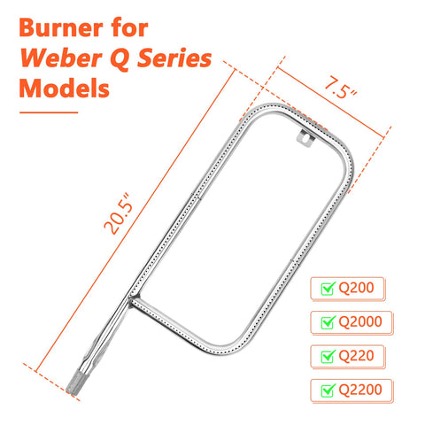 QuliMetal Weber Q2000 burner tube in 304 stainless steel