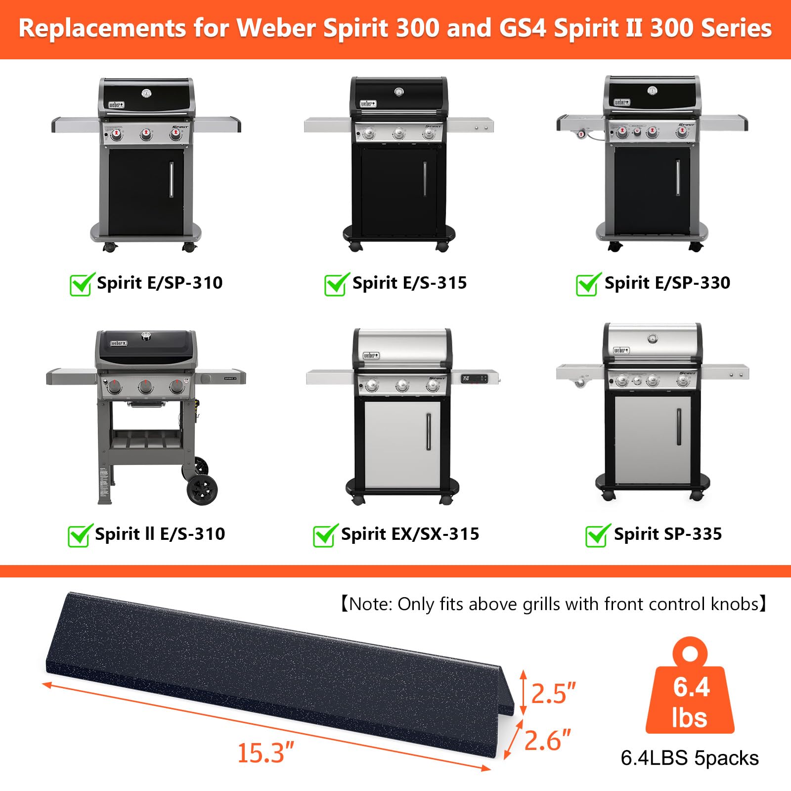QuliMetal Weber Spirit II 300-series flavorizer bars pack for longer grill life and even searing.