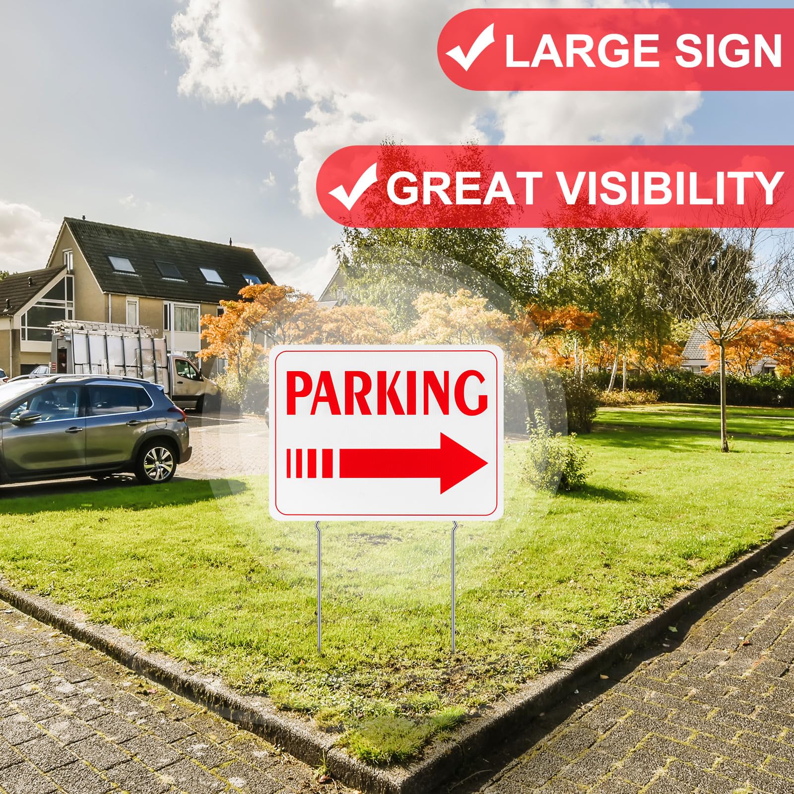 Qunclay parking sign with large fonts boosts readability from afar.