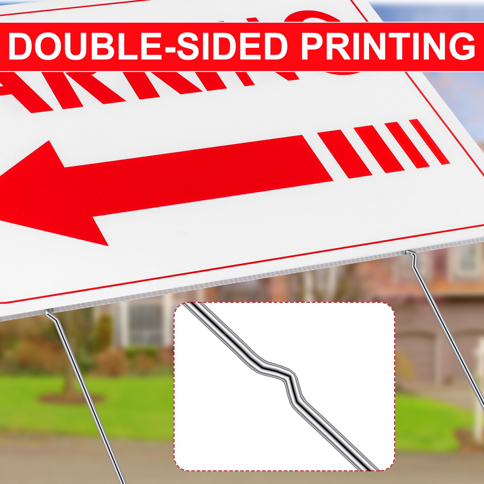 Qunclay metal stake provides stable ground insertion for signs.