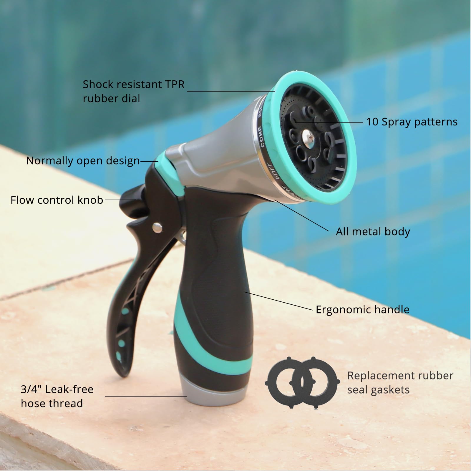 QUOBAS leak-proof aluminum nozzle ensures secure connections during tough cleaning.
