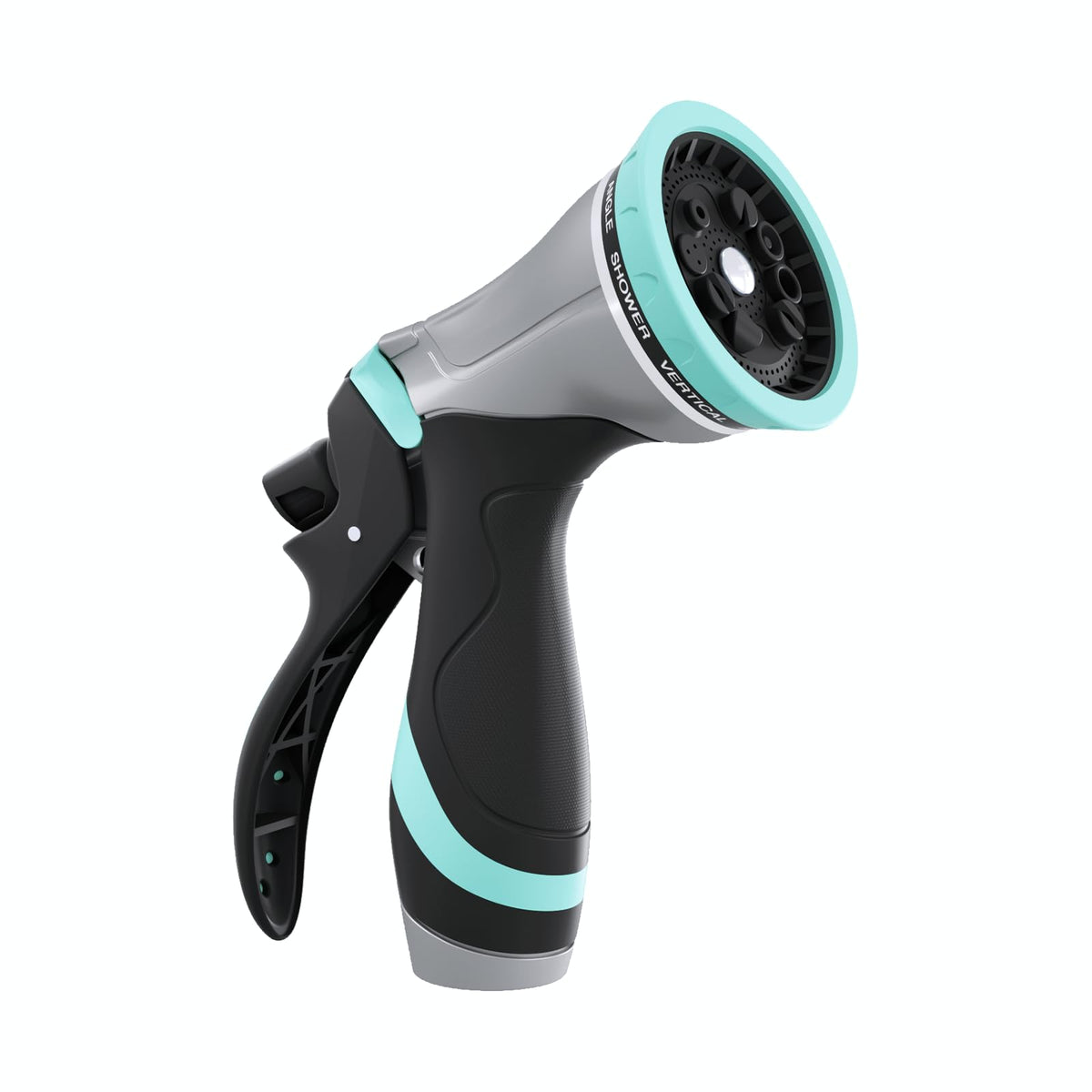 QUOBAS metal hose nozzle with ergonomic grip for comfortable watering.