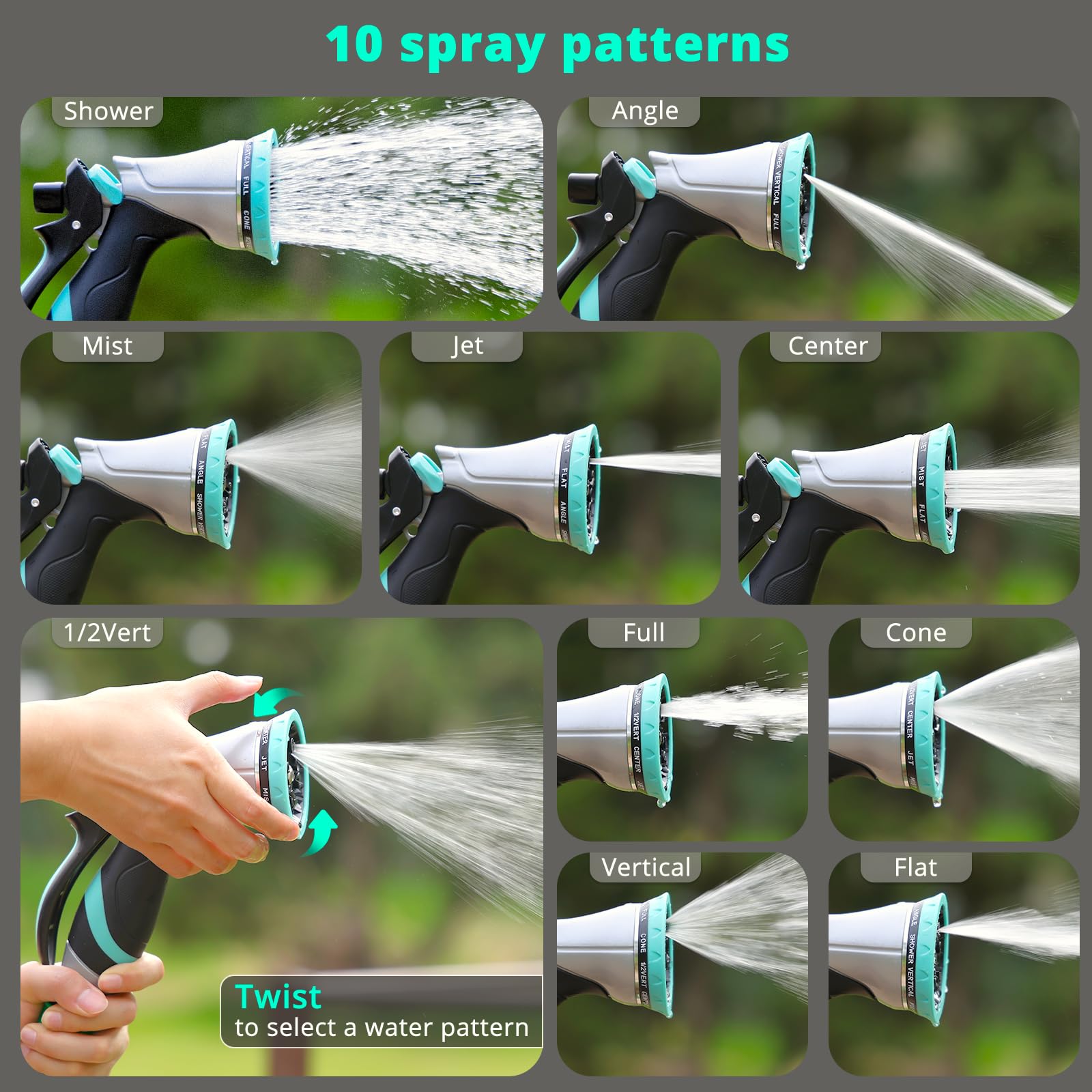Constant-flow lock-on lever reduces hand fatigue during extended watering tasks.