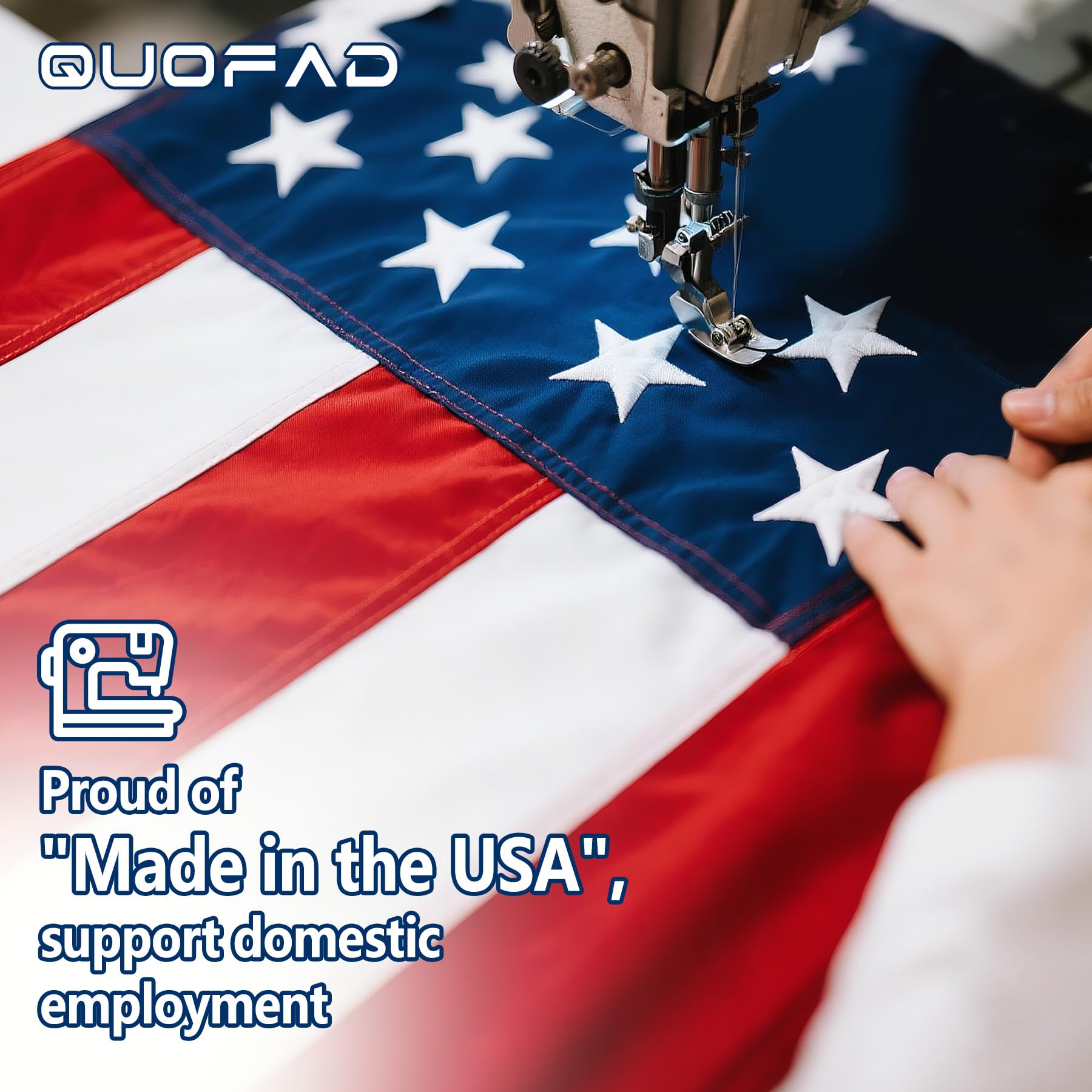 QUOFAD flag fluttering in breeze with robust weave.