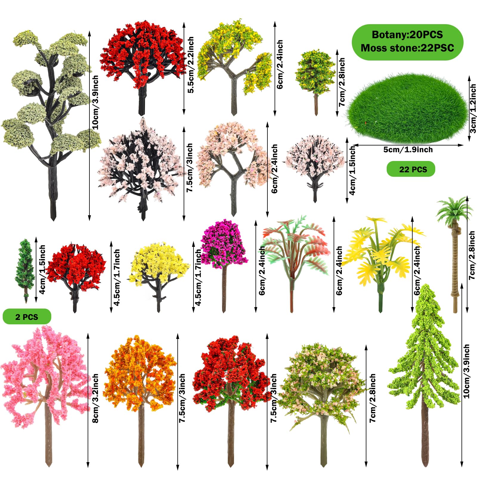 QUOZUO colourful miniature trees in green red yellow and pink for dioramas
