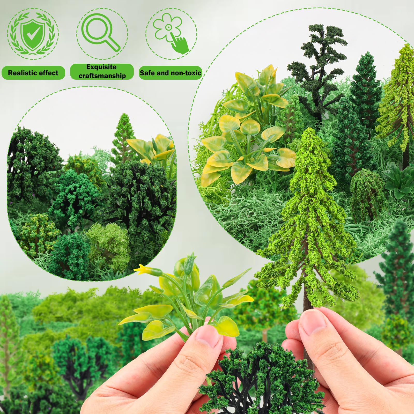 QUOZUO diorama trees range 0-9 inches to fit diverse scenes.