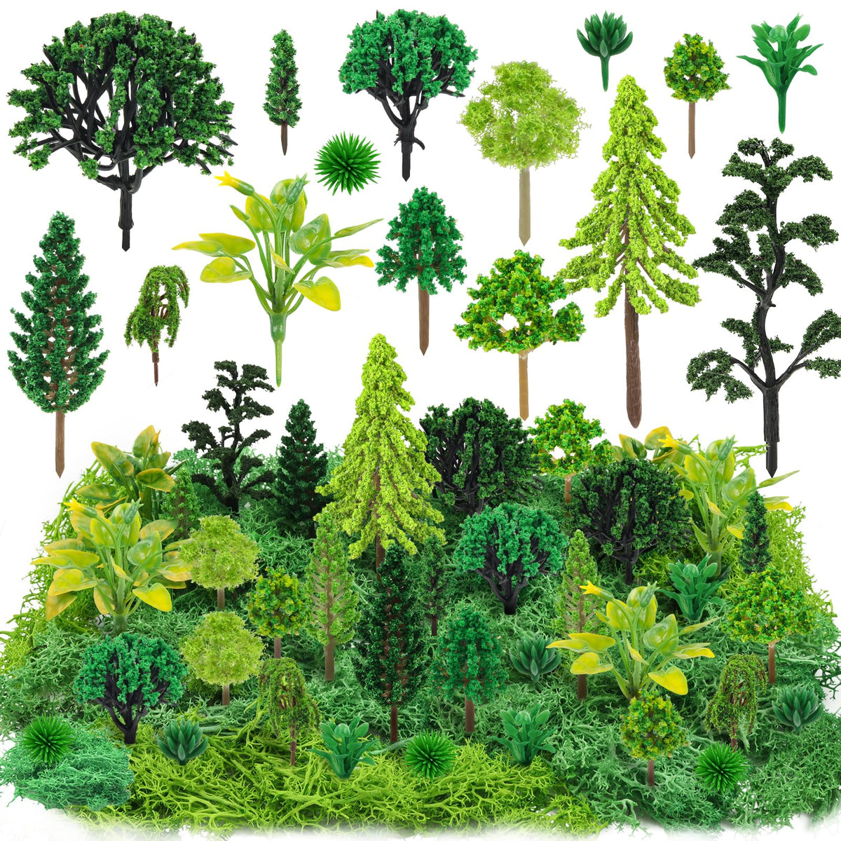 QUOZUO green mixed model trees collection for realistic diorama landscapes and railroads.