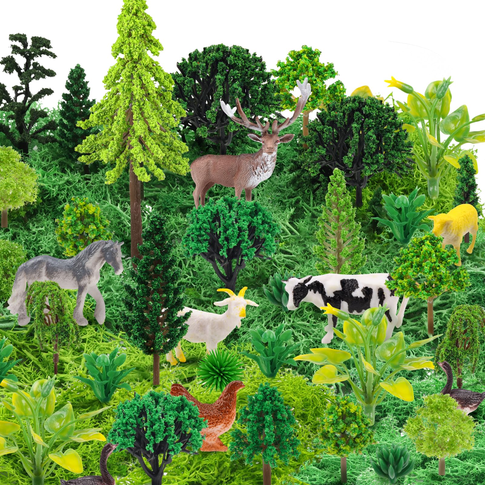 QUOZUO natural green diorama scenery ideal for forested railroad layouts.