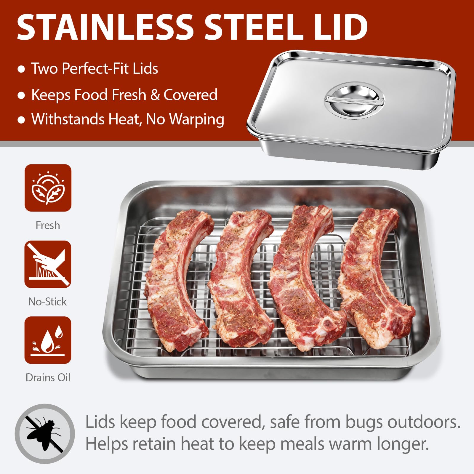 QURAS stainless steel grill rack adds versatile cooking options.