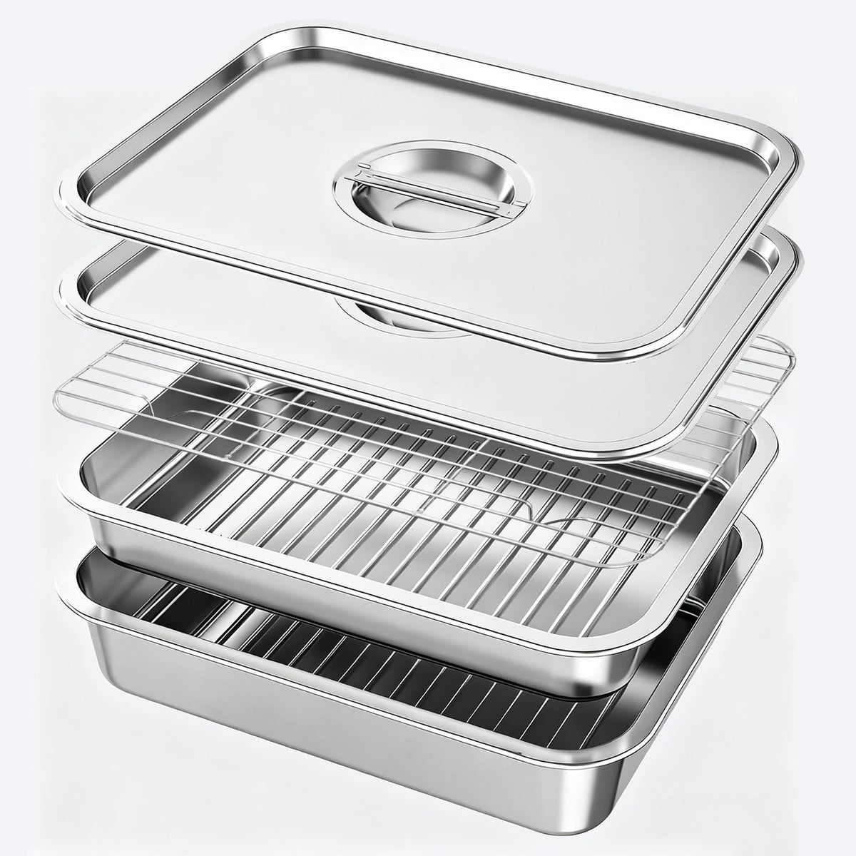 QURAS stainless steel grill tray set deep tray for marinating and prep.