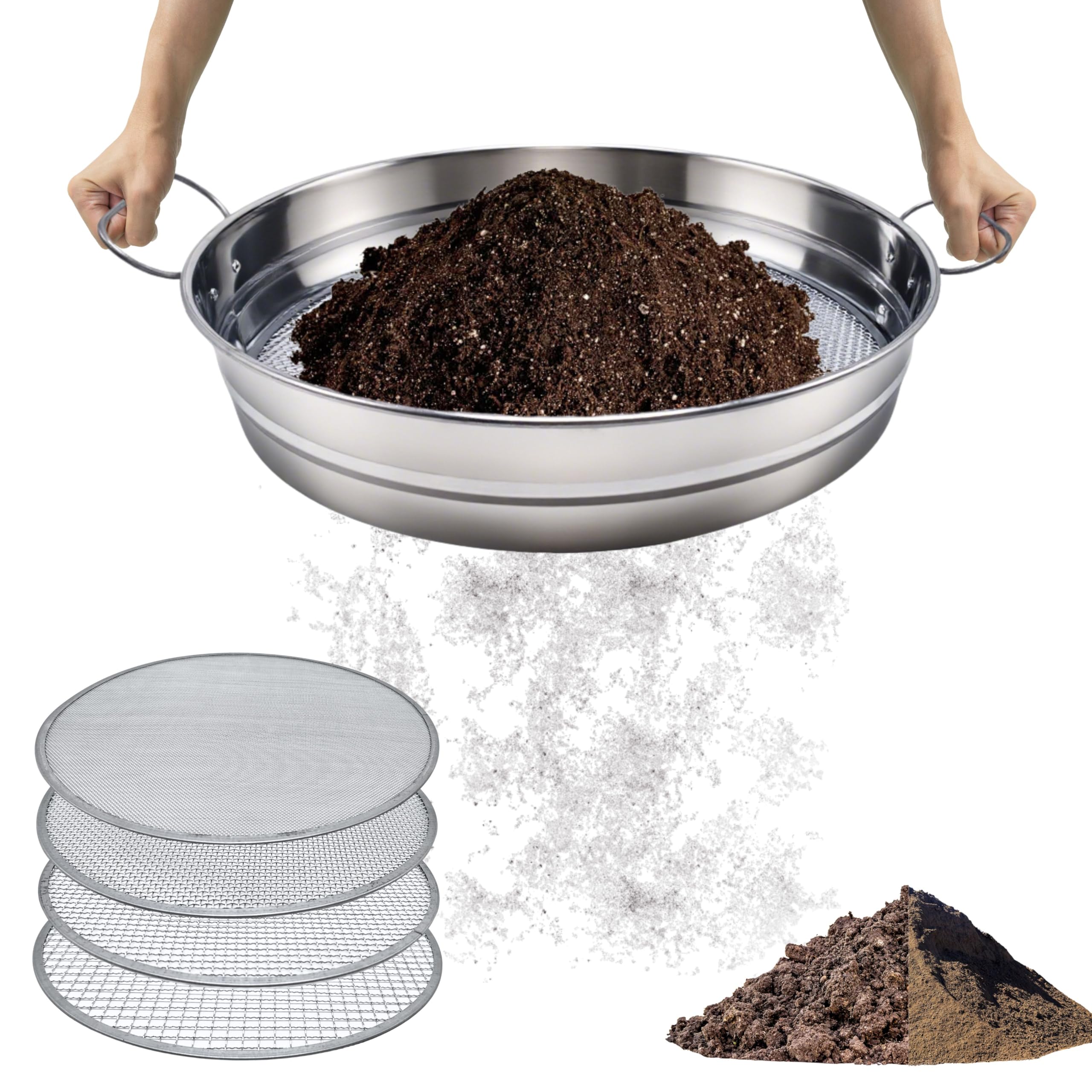 QUTIING soil sifter with handles for easy transport and efficient soil screening.