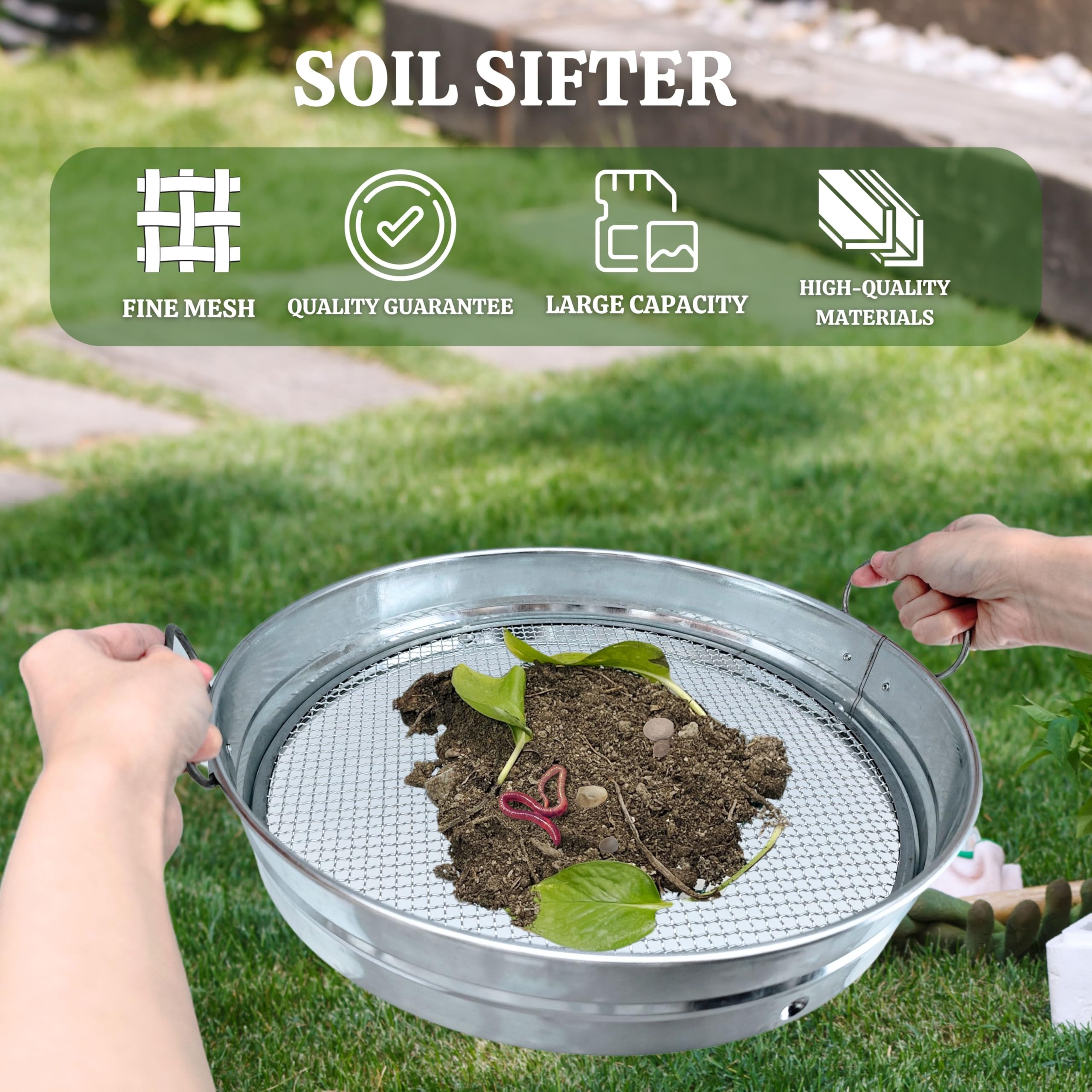 QUTIING galvanized durable sifter withstands outdoor gardening tasks year after year.