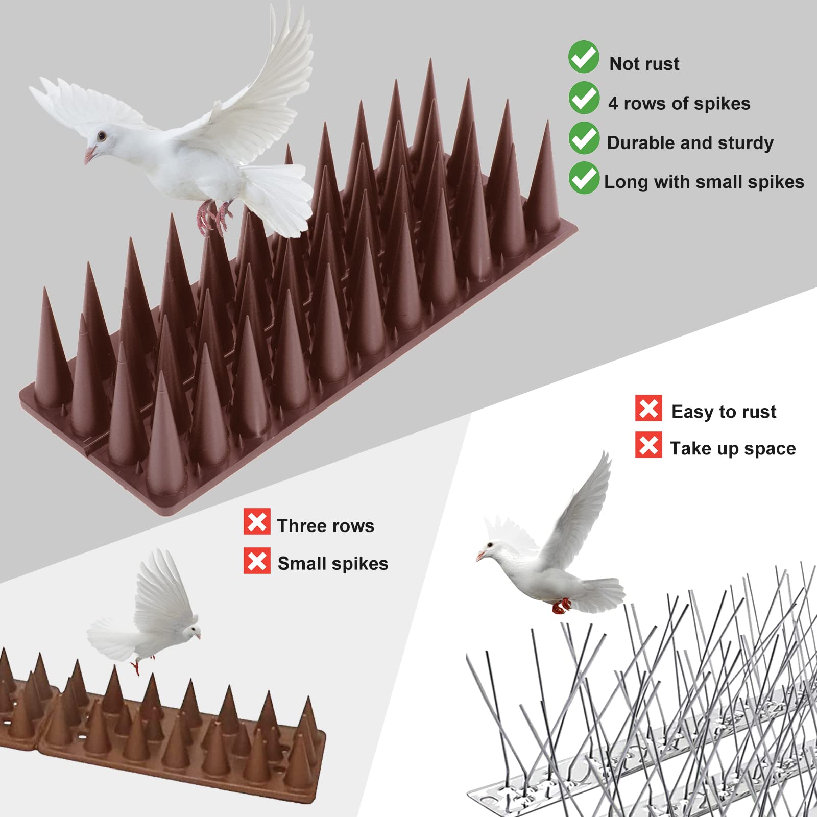Quunoot Bird Spikes dividable into four pieces fits narrow edges easily.
