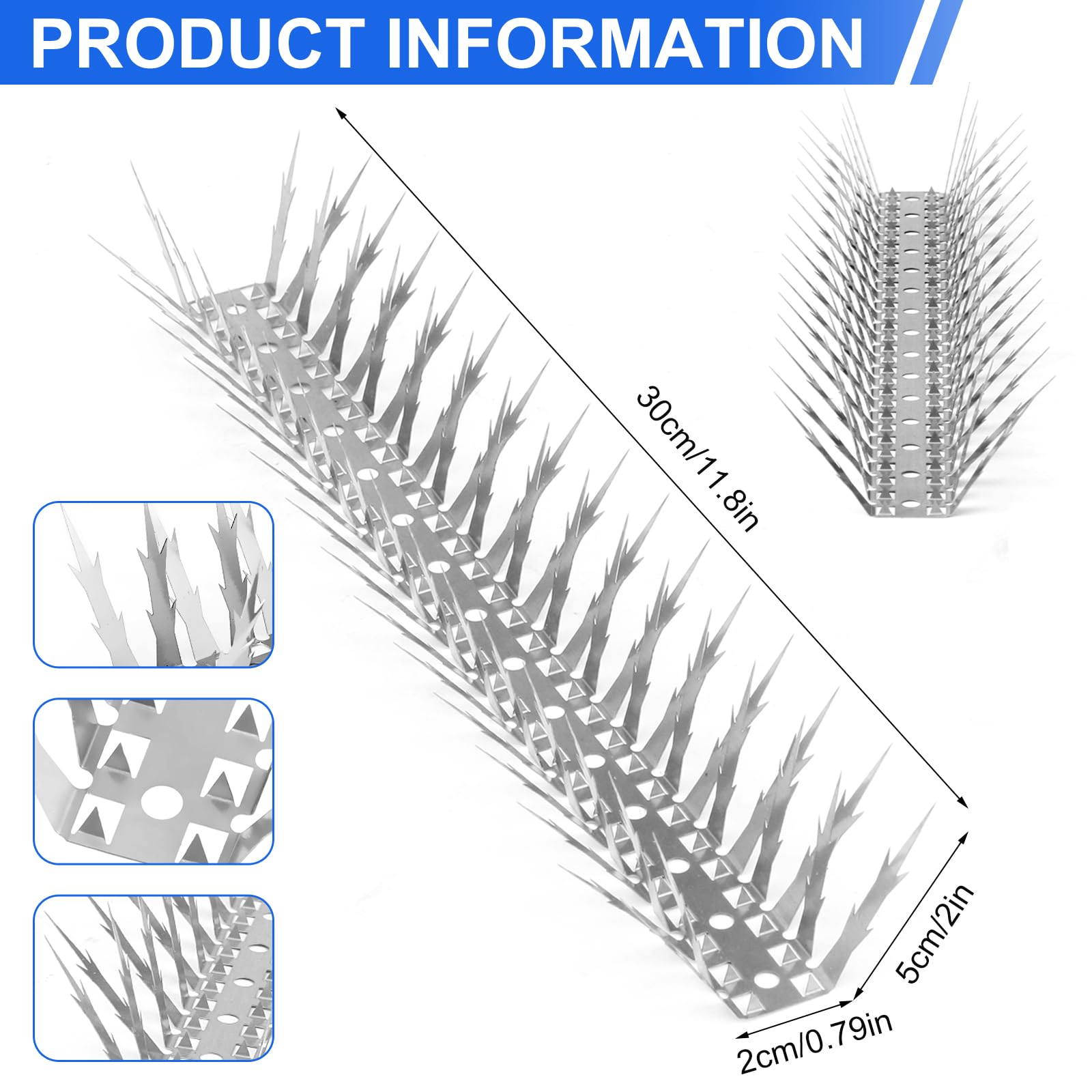 Quunoot patented design with 60 spikes prevents bird landing from all angles.