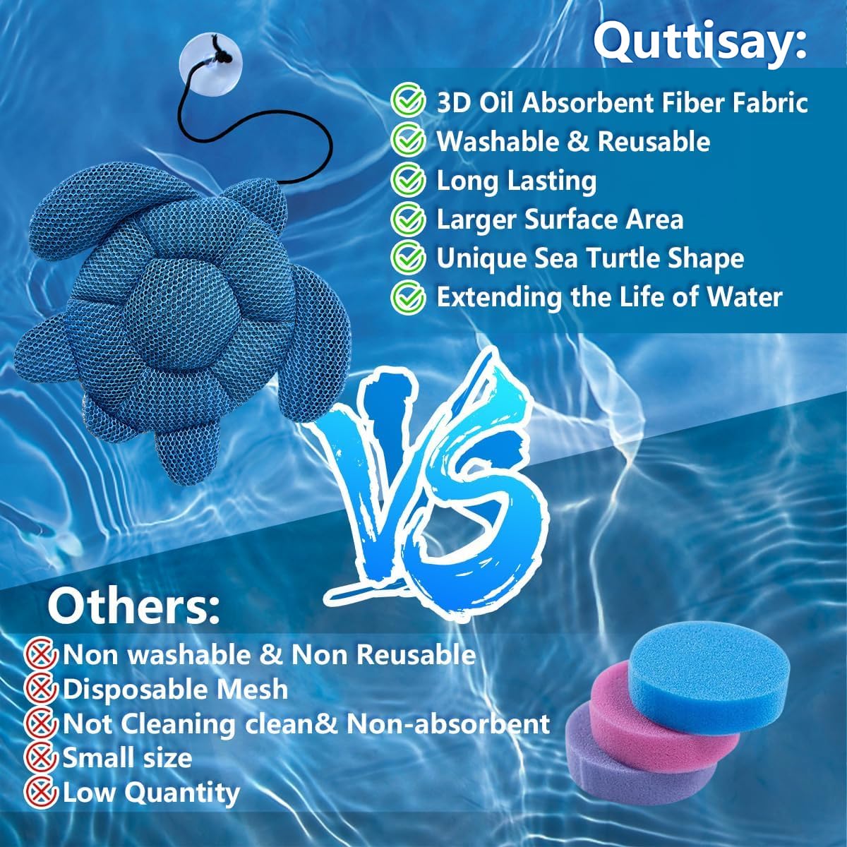 Quttisay absorber efficiently removes oil residues and foams from spa water.