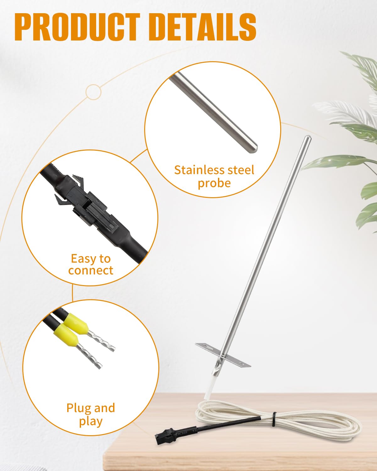 Quwfesudy stainless steel RTD probe offers durable, high-temperature performance.