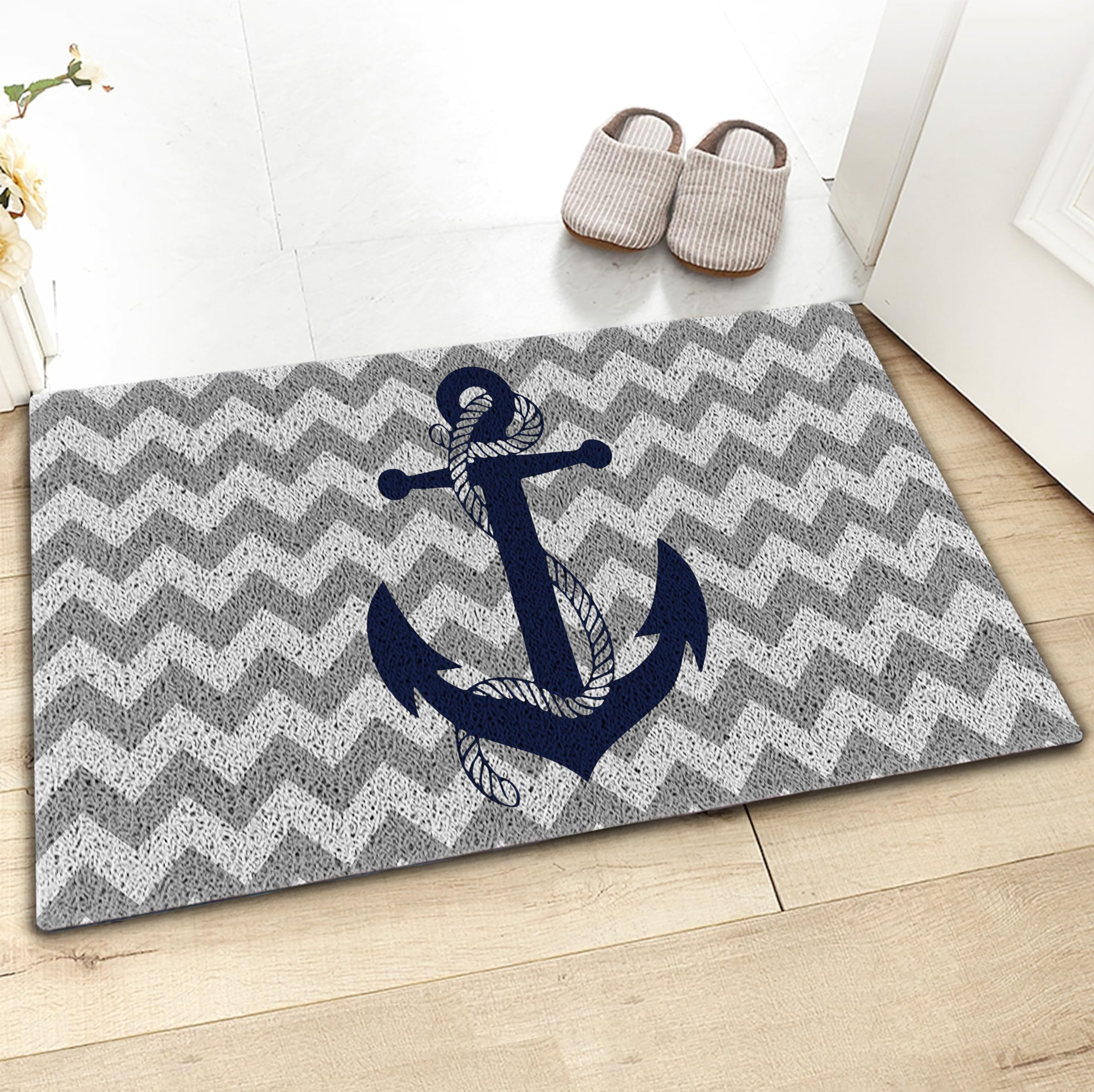 Qvapt navy mat; fits under doors, great for front porch and entryways