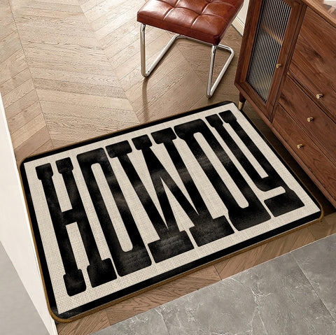 Qvapt Howdy Doormat entryway setup welcomes guests with Western farmhouse style.