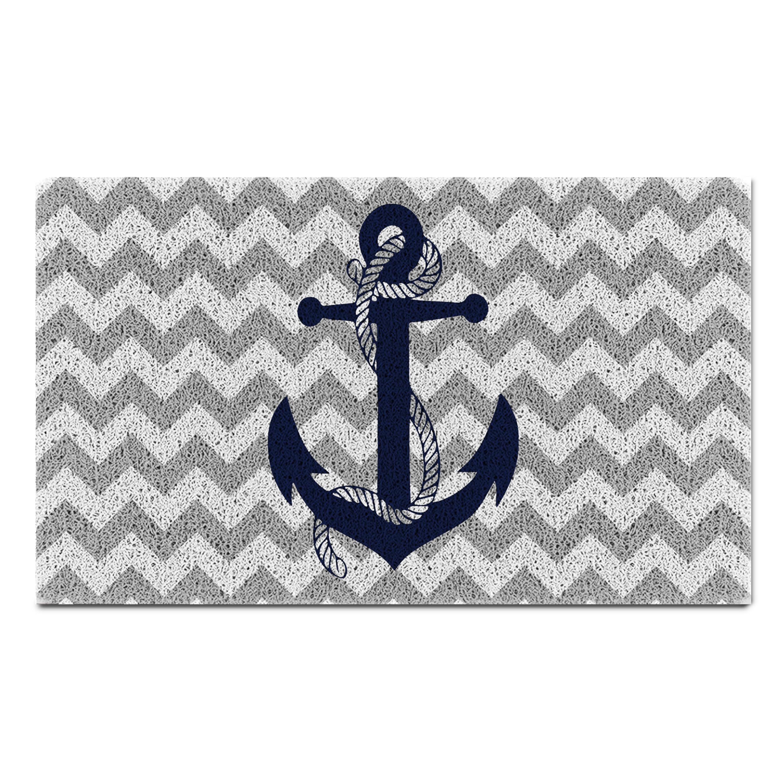 Qvapt navy blue nautical anchor door mat 17x30; durable waterproof surface for outdoors