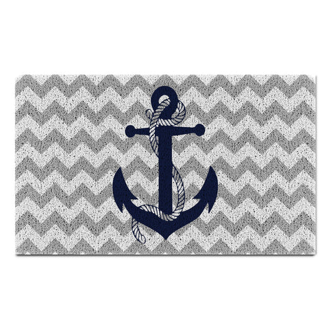 Qvapt navy blue nautical anchor door mat 17x30; durable waterproof surface for outdoors