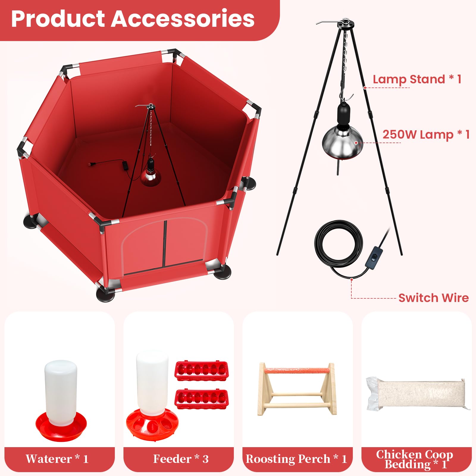 QVVCOOP 250W heat lamp provides adjustable warmth for growing chicks.