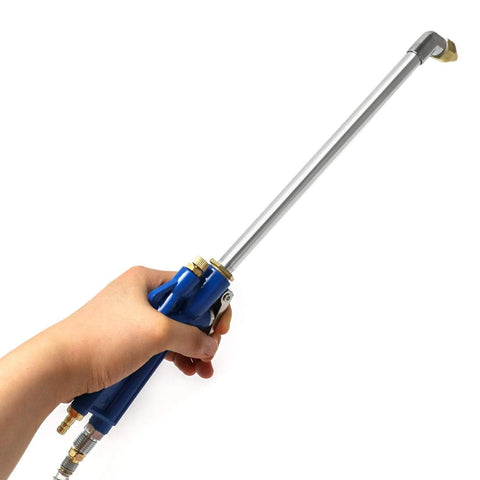 QWORK air blow gun shows 4ft hose connection and assembly setup.