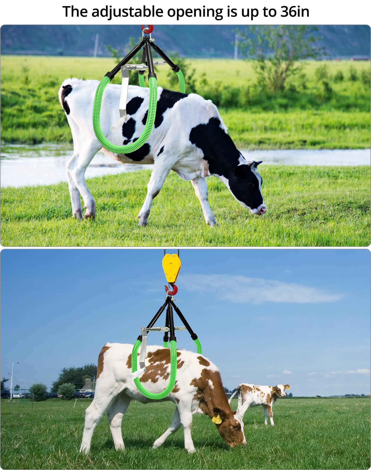 QWORK cow hip lift anti-slip hooks and rubber sleeve boost safety