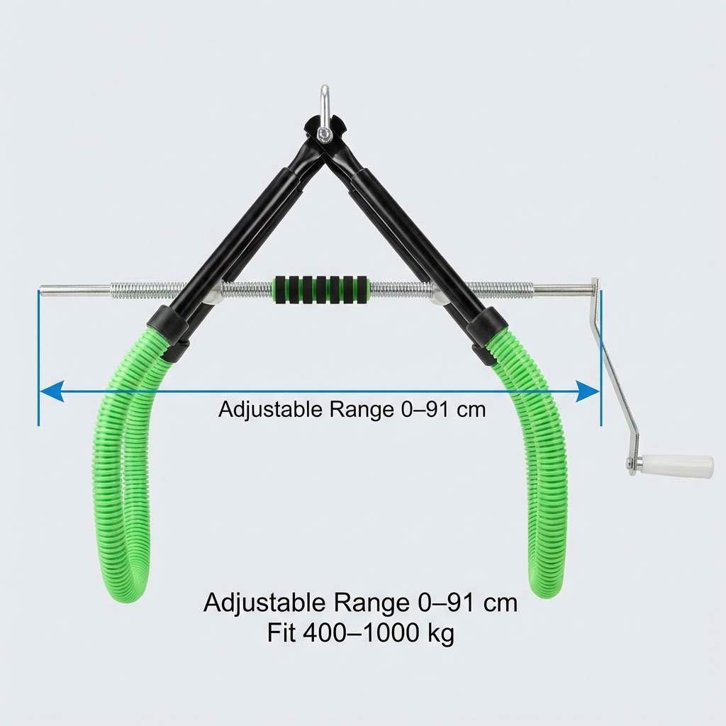 QWORK cow hip lift close-up of handle range from 0 to 91 cm