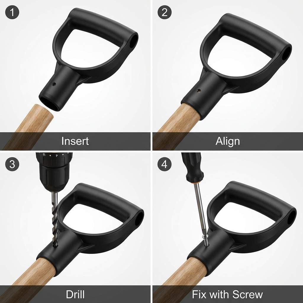 QWORK D grip handle in black D-shaped profile for comfortable grip.