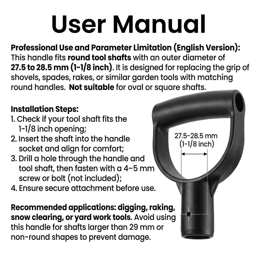 QWORK D grip handle replaces broken grips on shovels and spades easily.