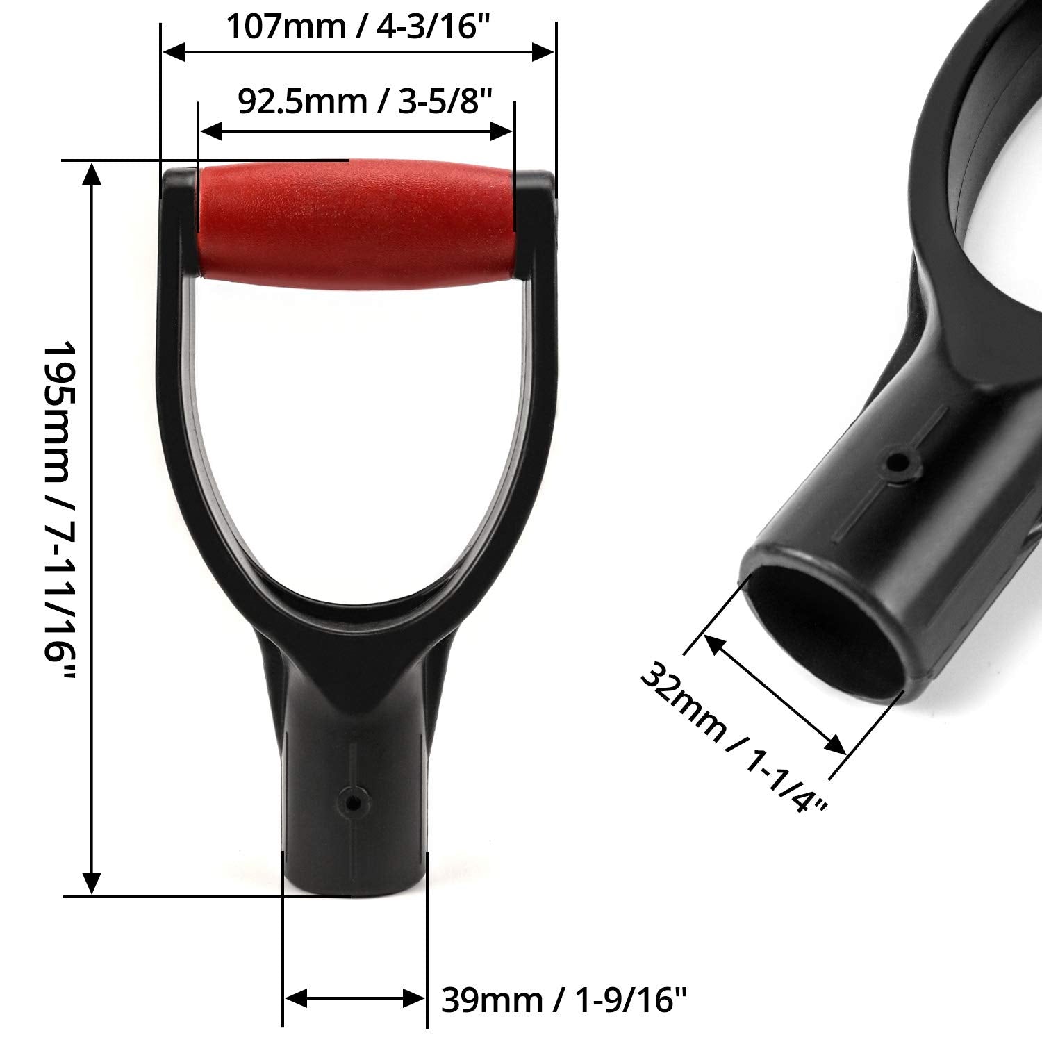QWORK easy-install close-up demonstrates simple insertion for right-diameter shovel.