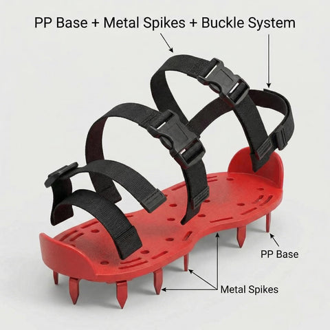 Four point strap system ensures a firm attachment to footwear.