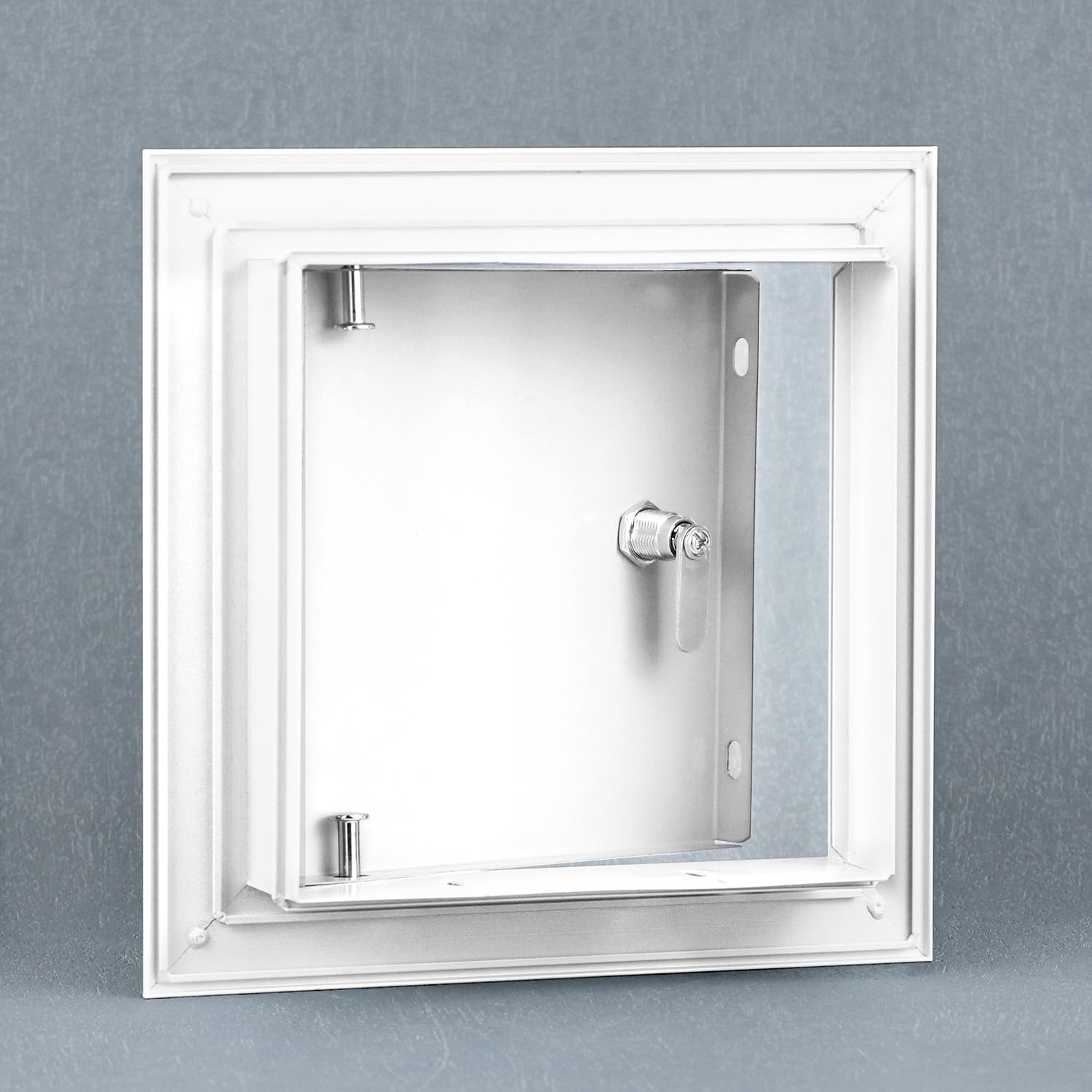 QWORK flat-head screwdriver latch enables tool-free panel opening.