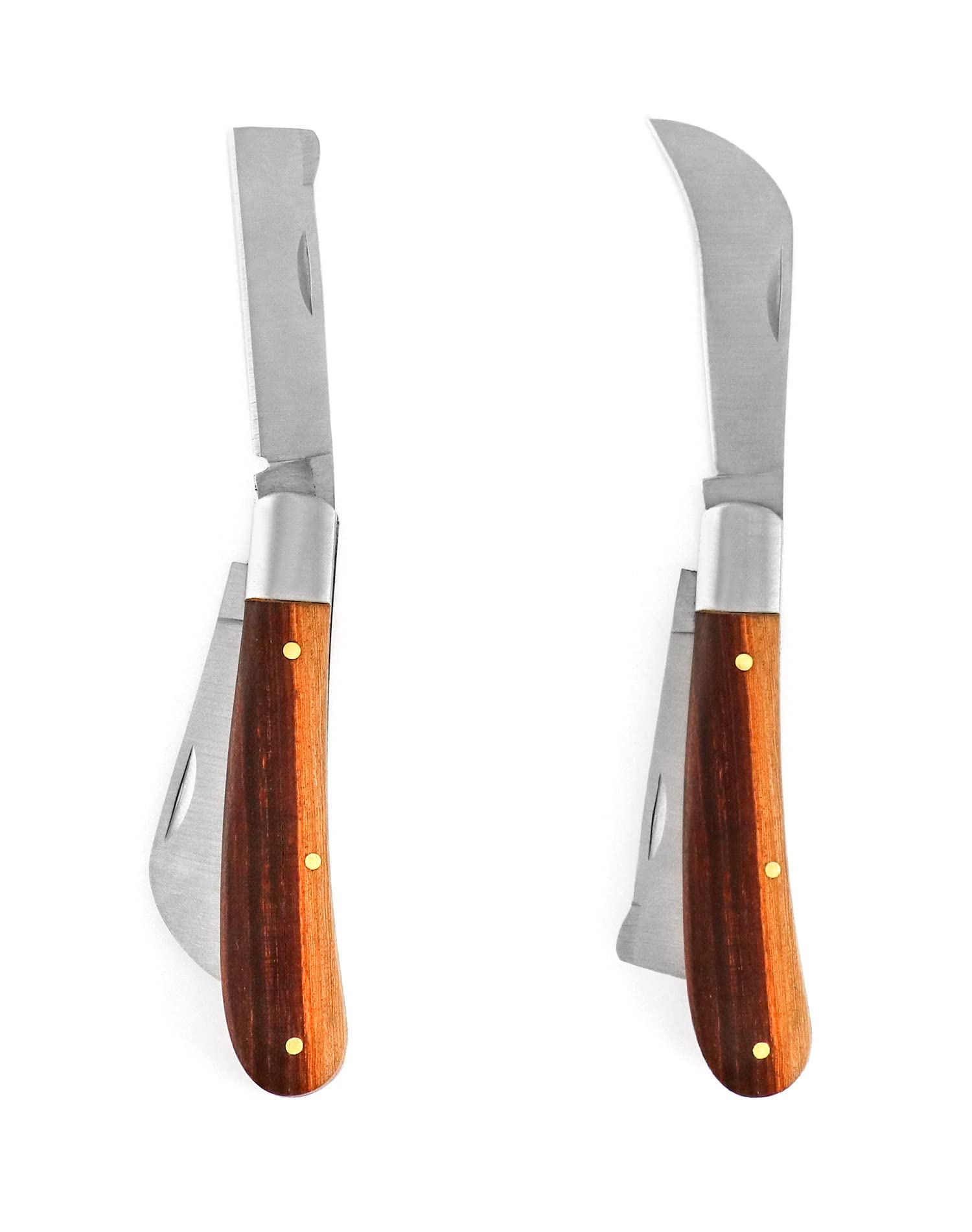 QWORK grafting knife wood handle close-up showing ergonomic grip