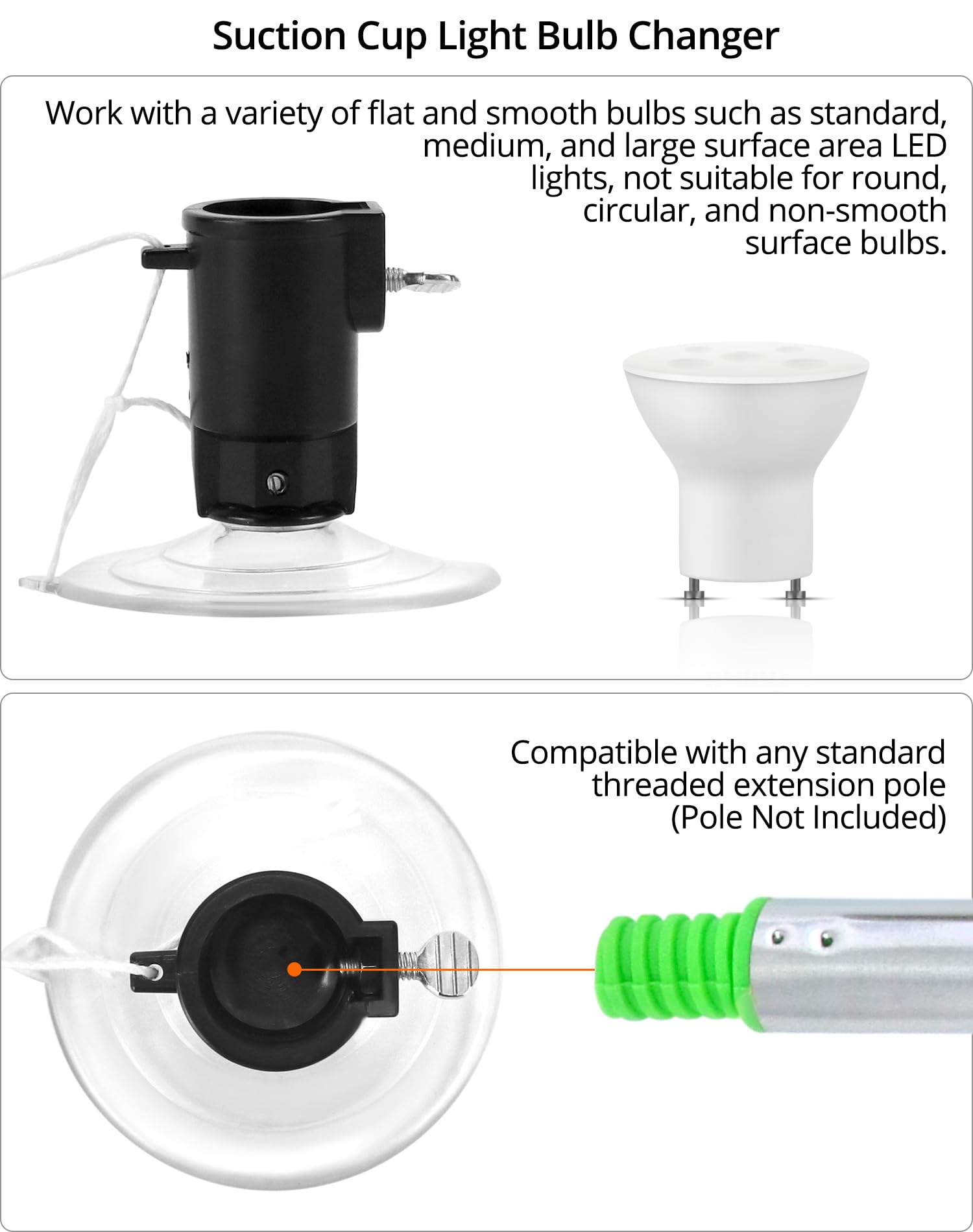 QWORK suction cup bulb changer with secure grip on smooth surfaces
