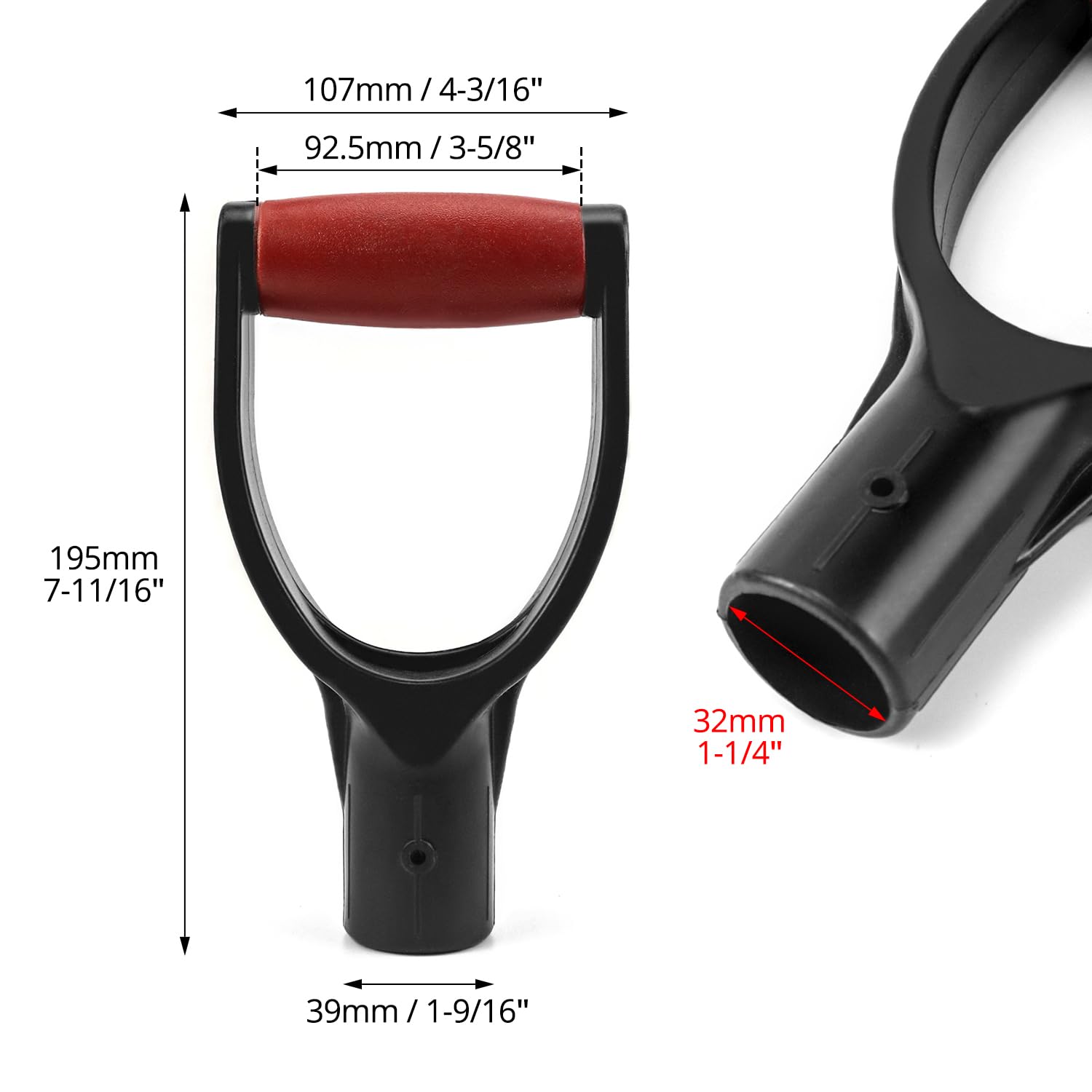 QWORK spade handle compatible with shovels, forks, and snow pushers.