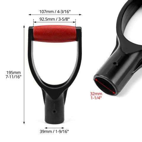 QWORK spade handle compatible with shovels, forks, and snow pushers.