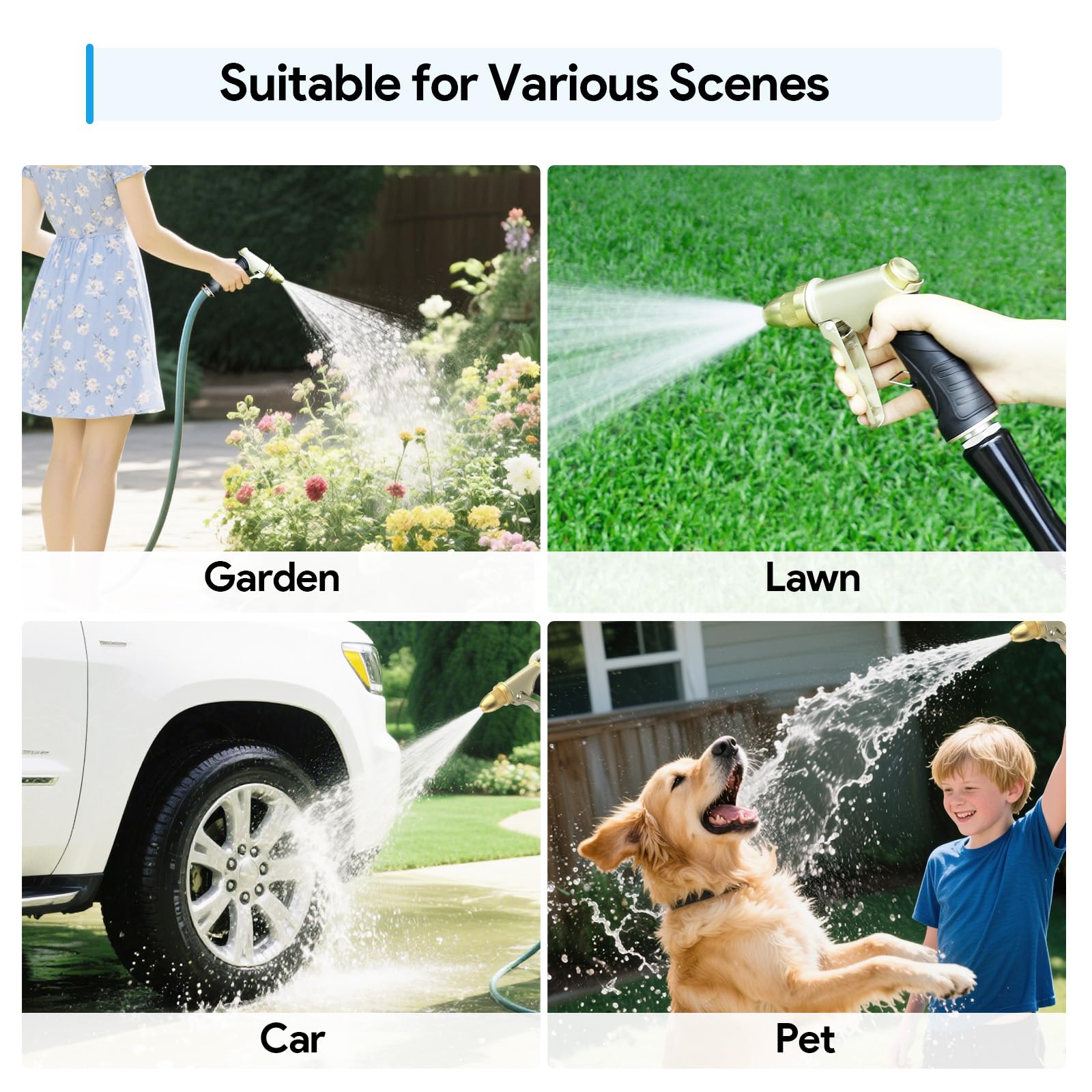 Qxiaozhan garden hose nozzle lock bar helps lock the trigger during extended tasks.