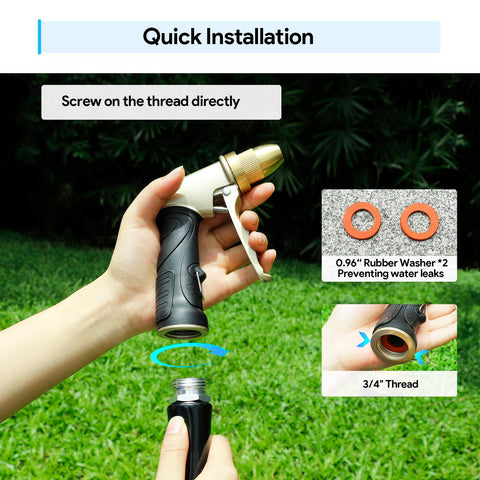 Qxiaozhan garden nozzle three-quarter-inch thread fits most hoses for quick setup.