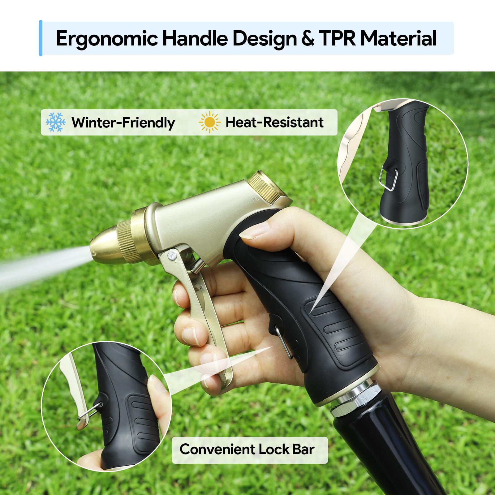 Qxiaozhan garden nozzle features a comfortable TPR handle for fatigue-free watering.