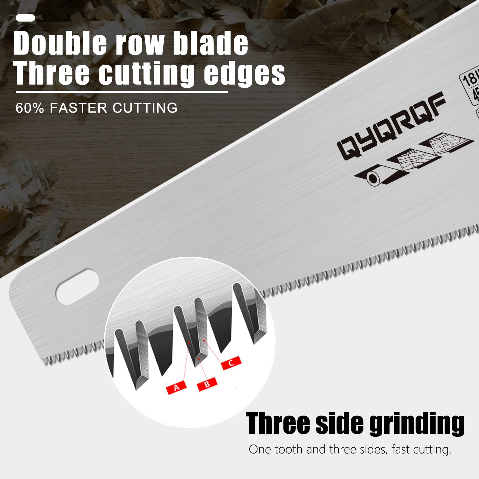 QYQRQF handsaw with ergonomic handle for comfortable control.